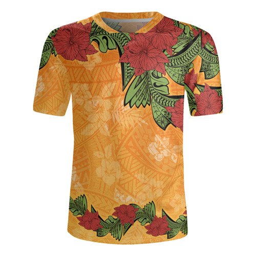 Polynesian Rugby Jersey Tropical Flowers Polynesian Tribal Motif