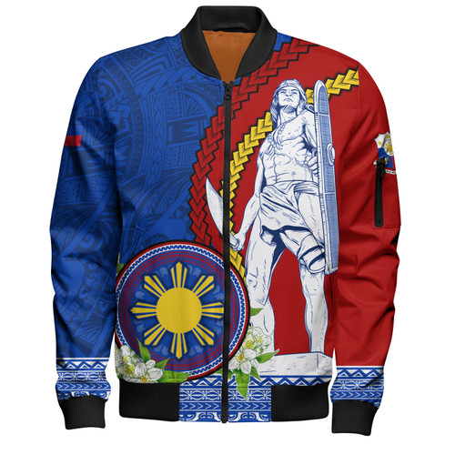Philippines Filipinos Bomber Jacket Lapu Lapu King Jasmine Flowers Curve Design