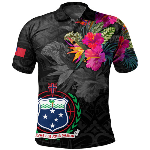 Samoa Polo Shirt Custom Samoa Coat Of Arms With Tropical Flowers Special