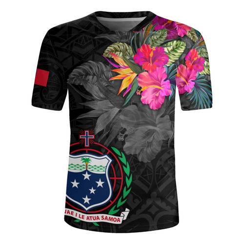 Samoa Rugby Jersey Custom Samoa Coat Of Arms With Tropical Flowers Special