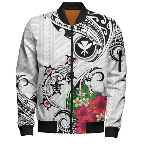 Hawaii Bomber Jacket Turtle Polynesian Tribal Tropical Flowers