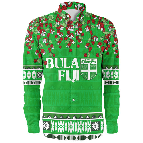Fiji Long Sleeve Shirt Bula Fiji Masi With Tagimaucia Flowers