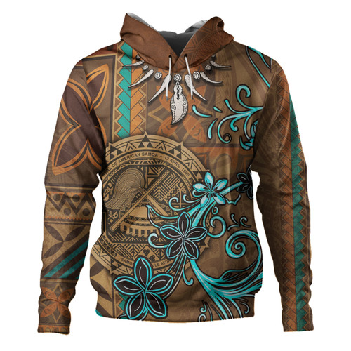 American Samoa Hoodie Polynesian Pattern Motif And Teal Boar Tusk