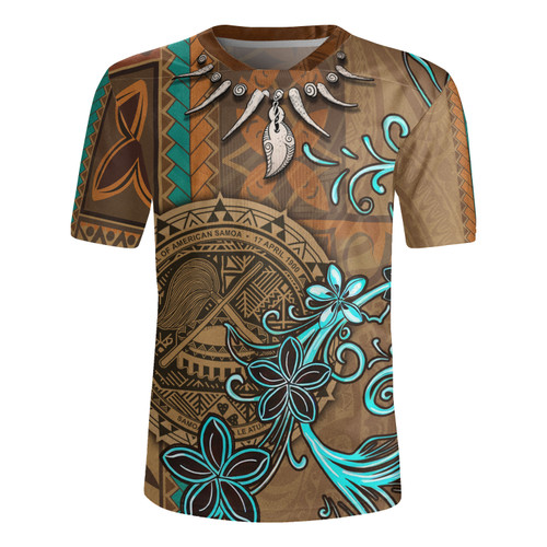American Samoa Rugby Jersey Polynesian Pattern Motif And Teal Boar Tusk