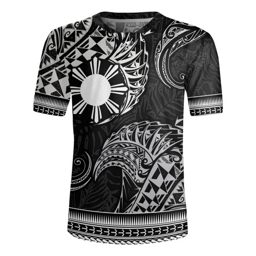 Philippines Filipinos Rugby Jersey Filipino Coat Of Arms With Leaves and Tribal Patterns