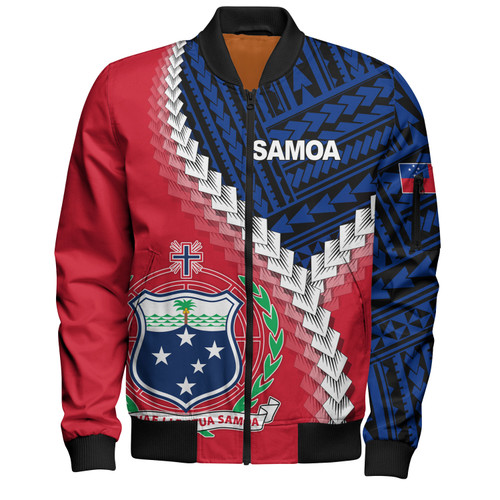 Samoa Bomber Jacket Samoa Coat Of Arms With Polynesian Tattoo Flag Style