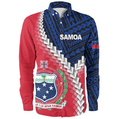 Samoa Long Sleeve Shirt Samoa Coat Of Arms With Polynesian Tattoo Flag Style