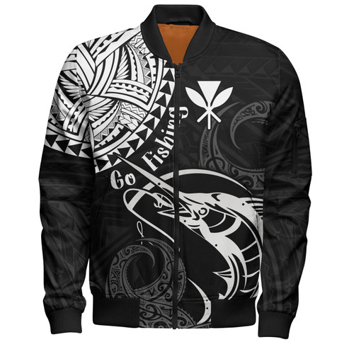 Hawaii Bomber Jacket Go Fishing Polynesian Tribal Patterns
