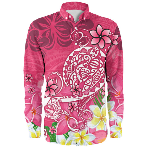 Polynesian Long Sleeve Shirt Turtle Plumeria Pink Color