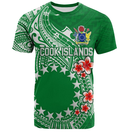 Cook Islands T-Shirt Plumeria Flowers Tribal Motif Design
