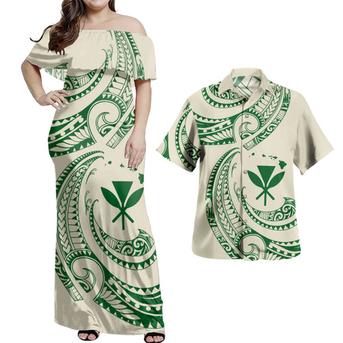 Hawaii Polynesian Combo Dress And Shirt Polynesia Tribal Wave Style