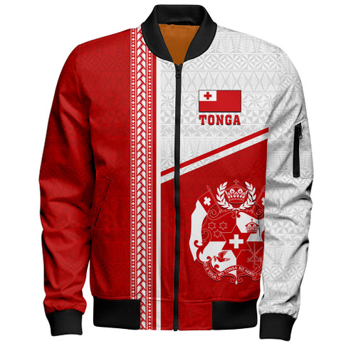 Tonga Bomber Jacket Custom Tribal Ngatu Design Flag