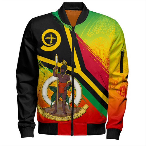 Vanuatu Bomber Jacket Tribal Pattern Flag Grunge