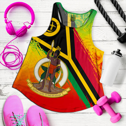 Vanuatu Women Tank Tribal Pattern Flag Grunge