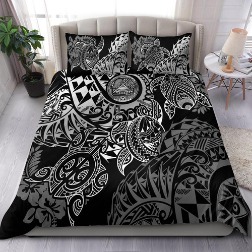 American Samoa Bedding Set - White Turtle Hibiscus Flowing1