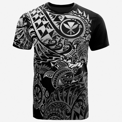 Hawaii T-Shirt - White Turtle Hibiscus Flowing1