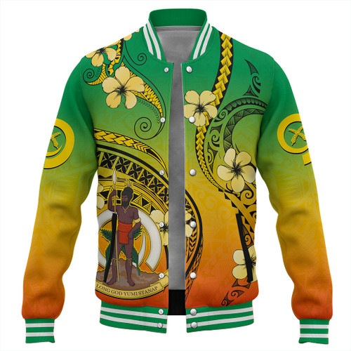 Vanuatu Baseball Jacket Melanesian Style Plumeria Flower