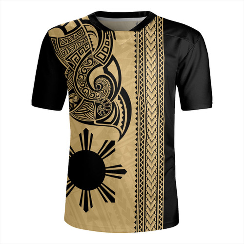 Philippines Filipinos Rugby Jersey Polynesia Tribal Tattoo Gold