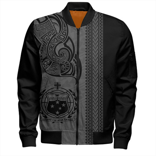 Samoa Bomber Jacket Polynesia Tribal Tattoo Grey