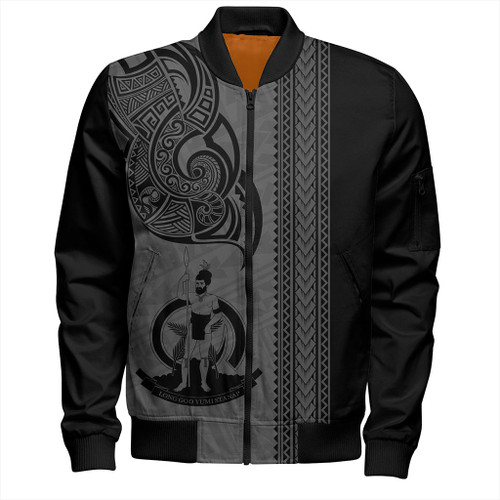 Vanuatu Bomber Jacket Polynesia Tribal Tattoo Grey