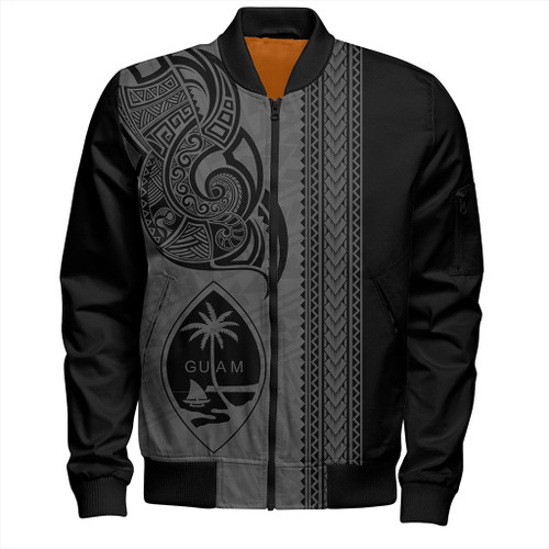 Guam Bomber Jacket Polynesia Tribal Tattoo Grey