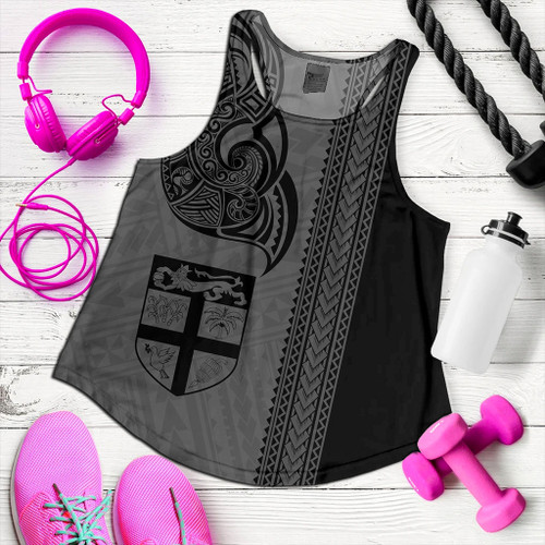 Fiji Women Tank Polynesia Tribal Tattoo Grey