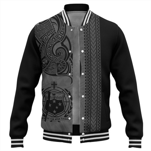Samoa Baseball Jacket Polynesia Tribal Tattoo Grey
