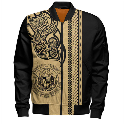 Hawaii Bomber Jacket Polynesia Tribal Tattoo Gold