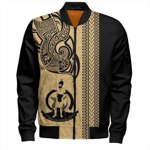 Vanuatu Bomber Jacket Polynesia Tribal Tattoo Gold