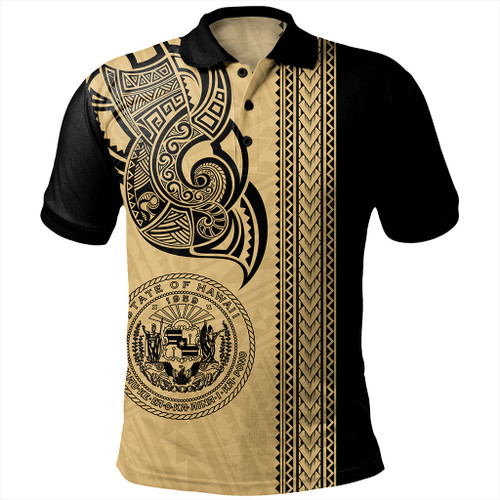 Hawaii Polo Shirt Polynesia Tribal Tattoo Gold