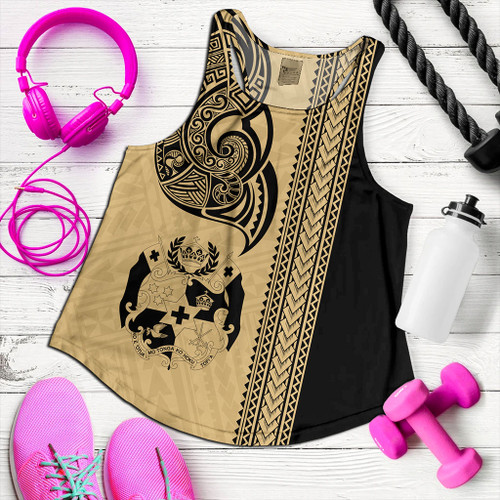 Tonga Women Tank Polynesia Tribal Tattoo Gold