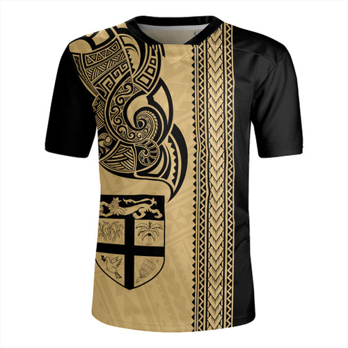 Fiji Rugby Jersey Polynesia Tribal Tattoo Gold