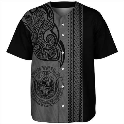 Hawaii Baseball Shirt Polynesia Coat Of Arms Tribal Tattoo Grey