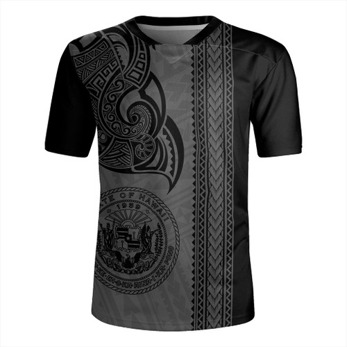 Hawaii Rugby Jersey Polynesia Coat Of Arms Tribal Tattoo Grey