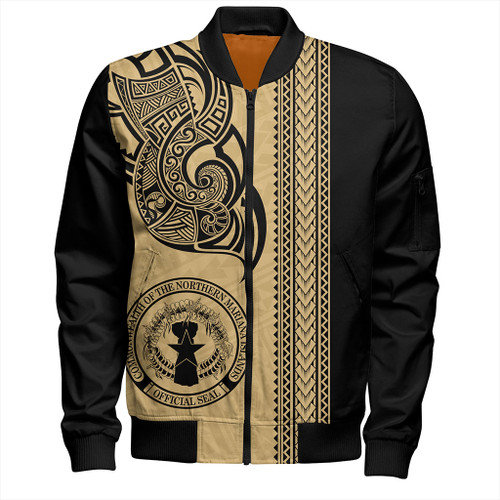Northern Mariana Islands Bomber Jacket Polynesia Coat Of Arms Tribal Tattoo