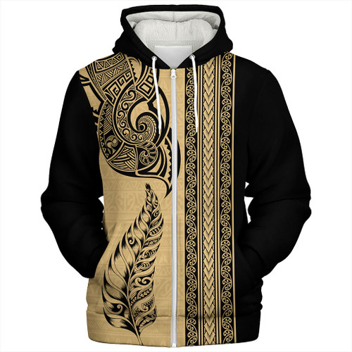 New Zealand Sherpa Hoodie Maori Tribal Silver Fern Tattoo