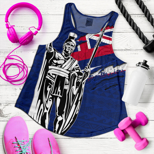 Hawaii Women Tank Tribal Flag King Kamehameha Crack Style