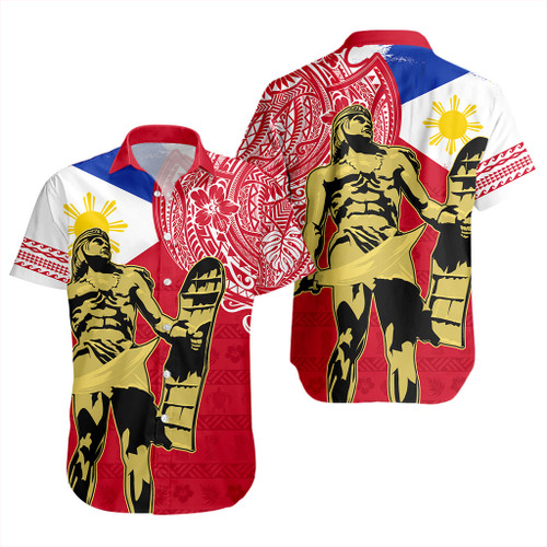 Philippines Filipinos Short Sleeve Shirt Tribal Polynesia Flag With Lapu Lapu