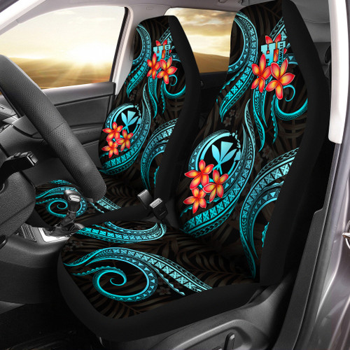 Polynesian Hawaii Car Seat Covers - Turquoise Plumeria1