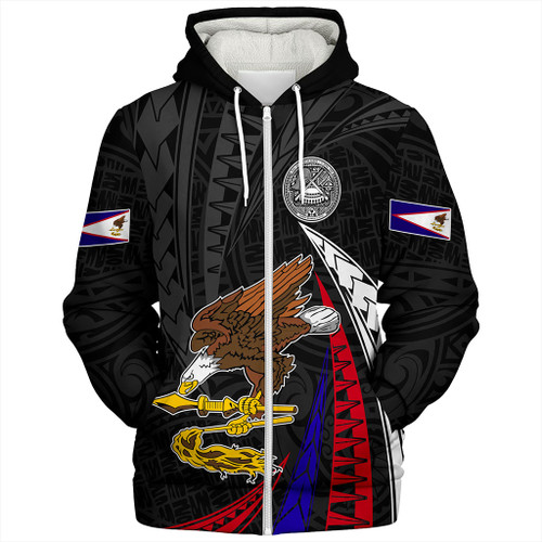 American Samoa Sherpa Hoodie Polynesia Tribal Wave