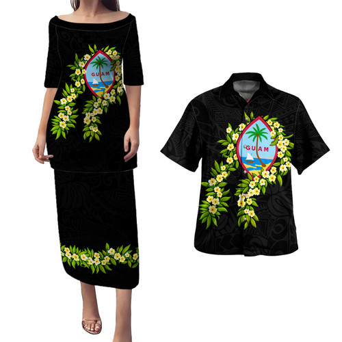 Guam Combo Puletasi And Shirt Tribal Leaf Ti Leaf Lei