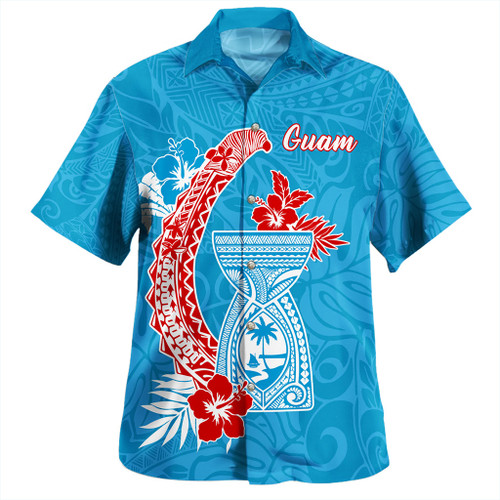 Guam Hawaiian Shirt Hook With Latte Stone Hibiscus Tropical Blue