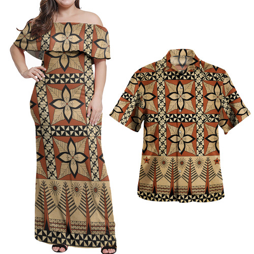 Tonga Combo Off Shoulder Long Dress And Shirt Tapa Motif1