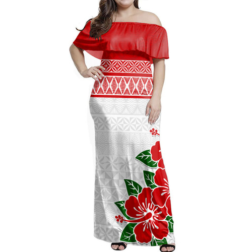 Tonga Woman Off Shoulder Long Dress Ngatu Tribal New Style