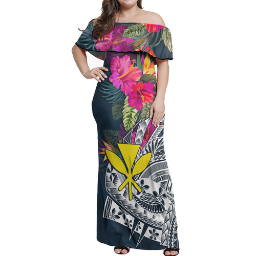 Hawaii Woman Off Shoulder Long Dress Polynesian Summer Vibes1