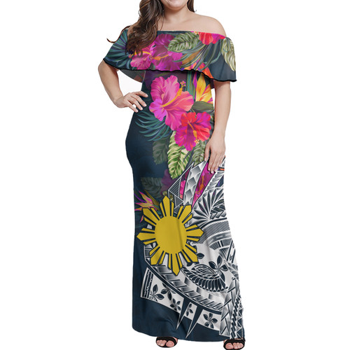 Philippines Filipinos Off Shoulder Long Dress Polynesian Summer Vibes1