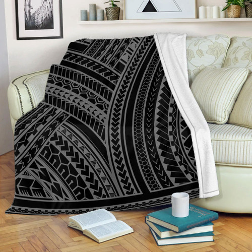 Hawaii Premium Blanket Polynesia Pattern Gray