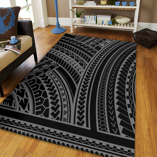 Hawaii Area Rug Polynesia Pattern Gray