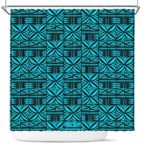 Samoa Shower Curtain Design Stretch Print Fabric Turquoise
