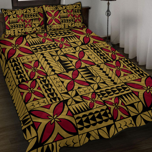 Samoa Quilt Bed Set Siapo Design Tribal Pattern Yellow